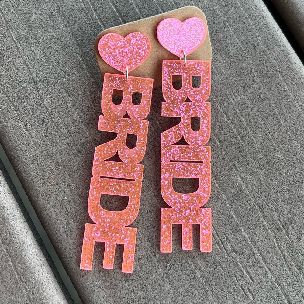 Pink glitter Bride dangle Earrings